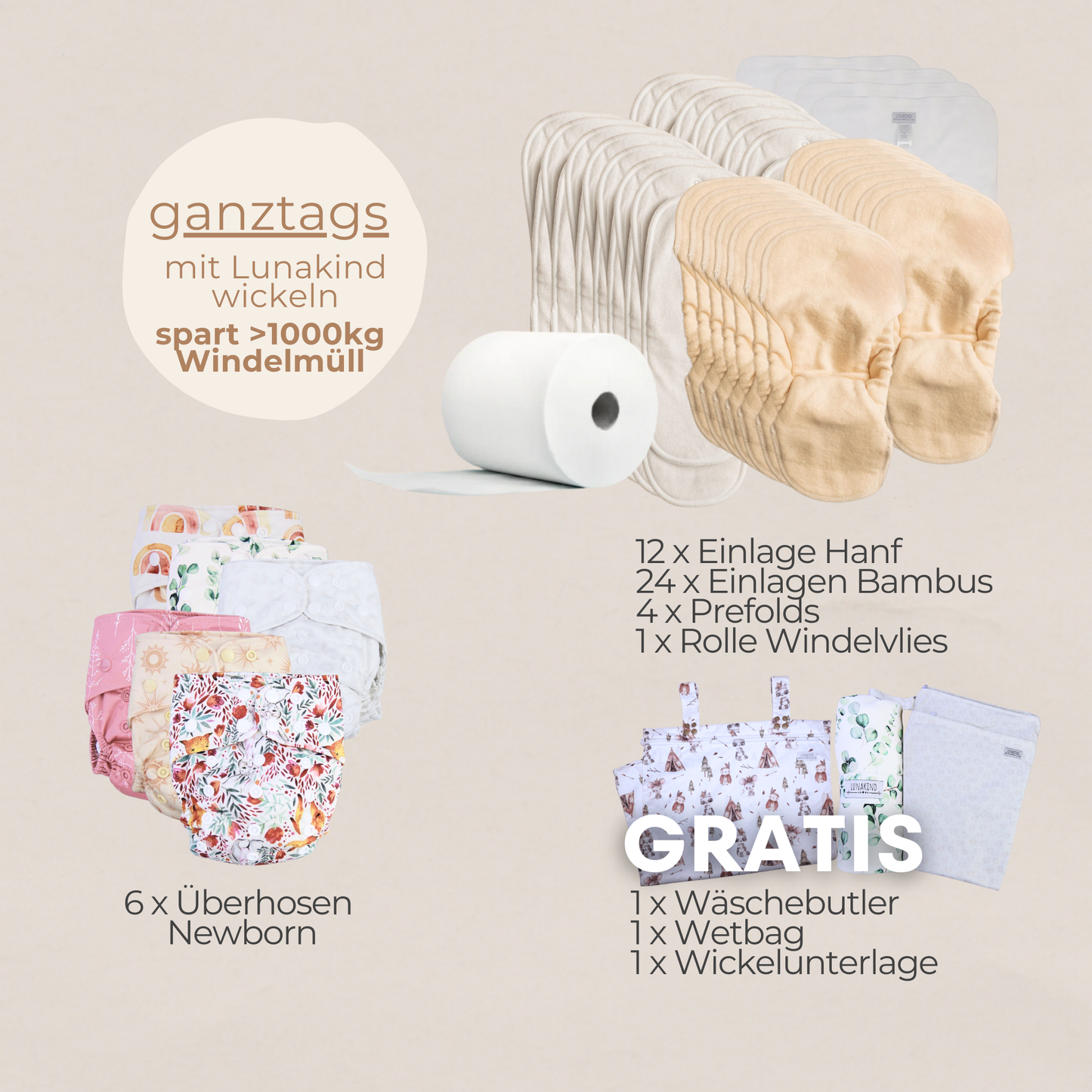 Newborn Vollzeit Stoffwindel-Set