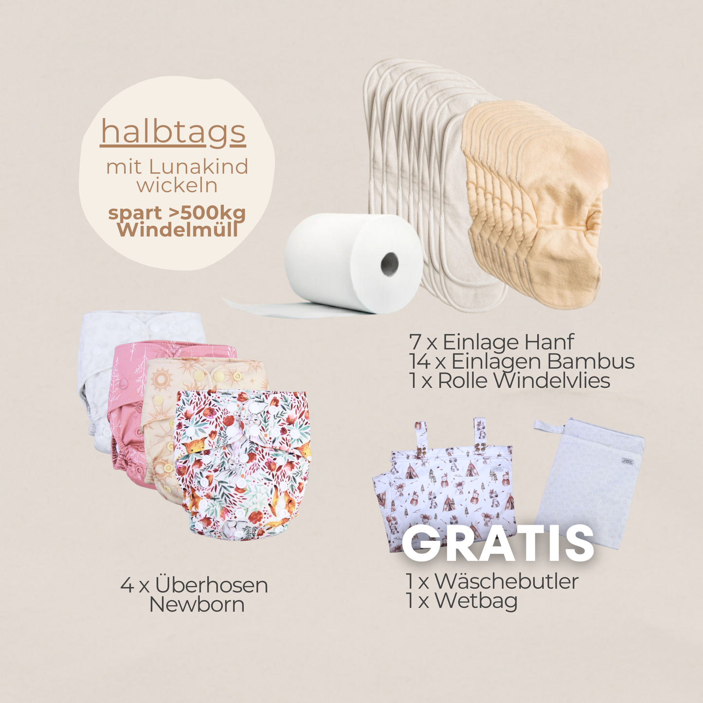 Newborn Teilzeit Stoffwindel-Set